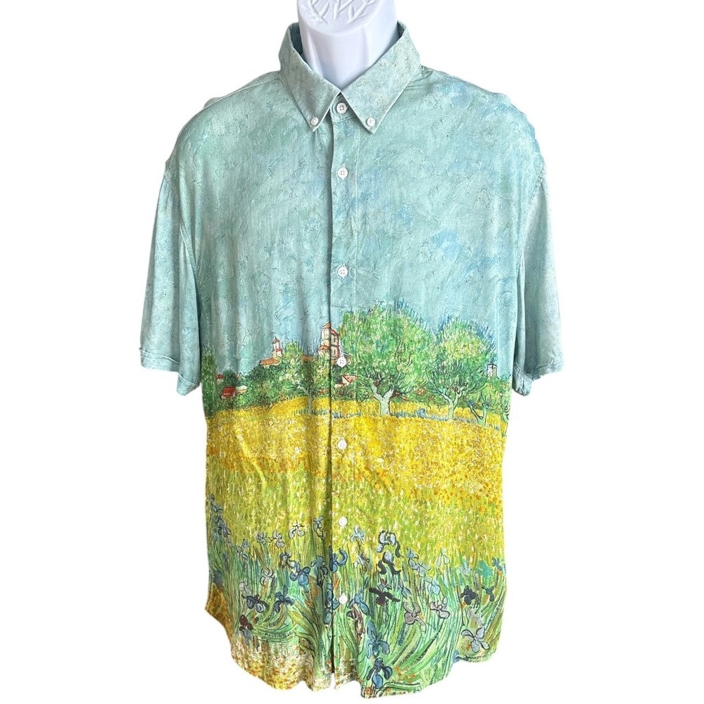 RSVLTS Van Gogh Museum Series Field With Irises near Arles Button-Up Shirt,Large - Picture 3 of 6